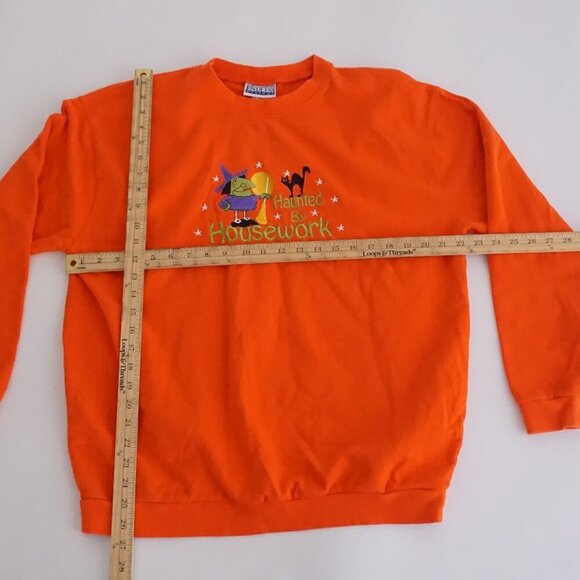 Vintage Endless Designs Orange Embroidered Halloween Haunted Housework Sweater L - Picture 4 of 10